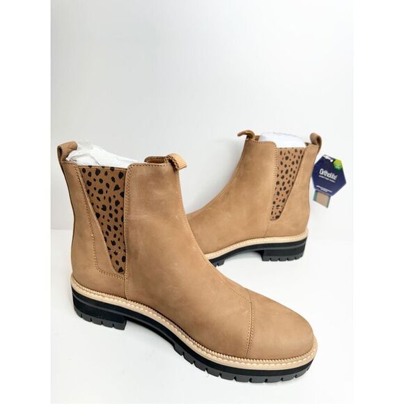 TOMS Dakota Chelsea Ankle Boots Size 9 Tan Animal Print Water Resistant Leather - Picture 3 of 7